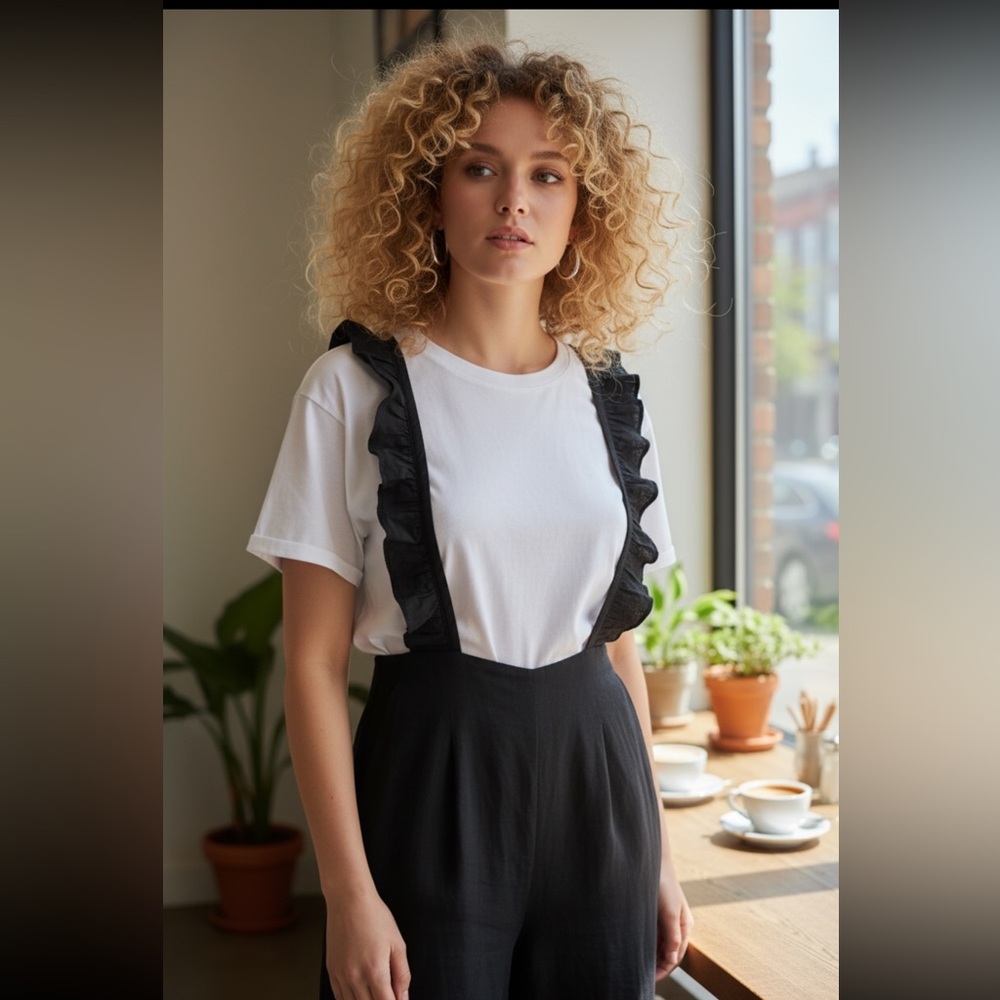 Black Women's Jumpsuit shown with top underneath ( sold separately) - Picture 3 of 11